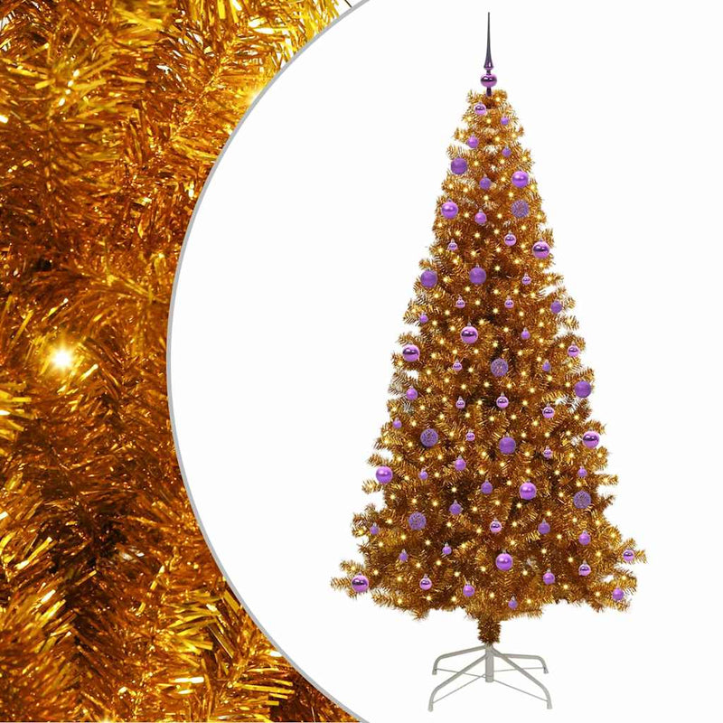 vidaXL Karácsonyfa 300 LED-del állvánnyal Arany 210 cm PET