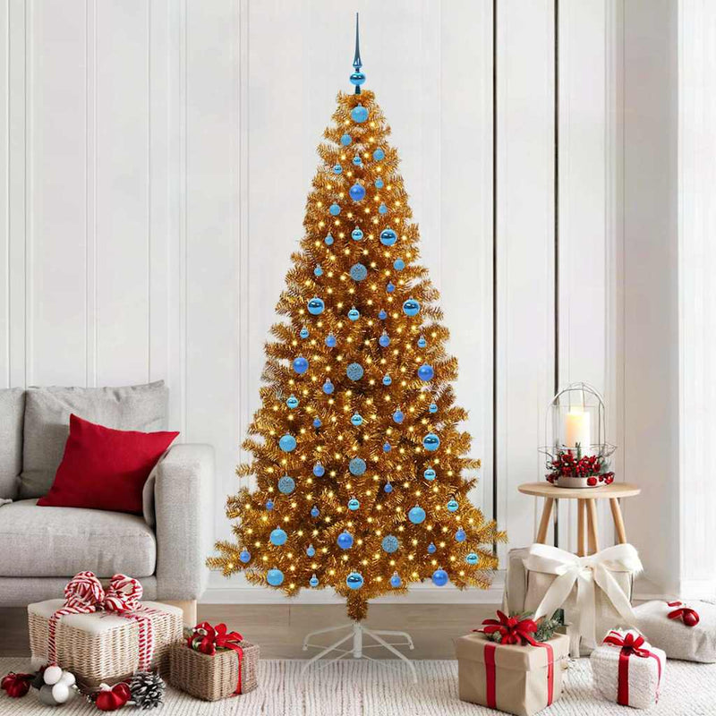 vidaXL Karácsonyfa 300 LED-del állvánnyal Arany 210 cm PET