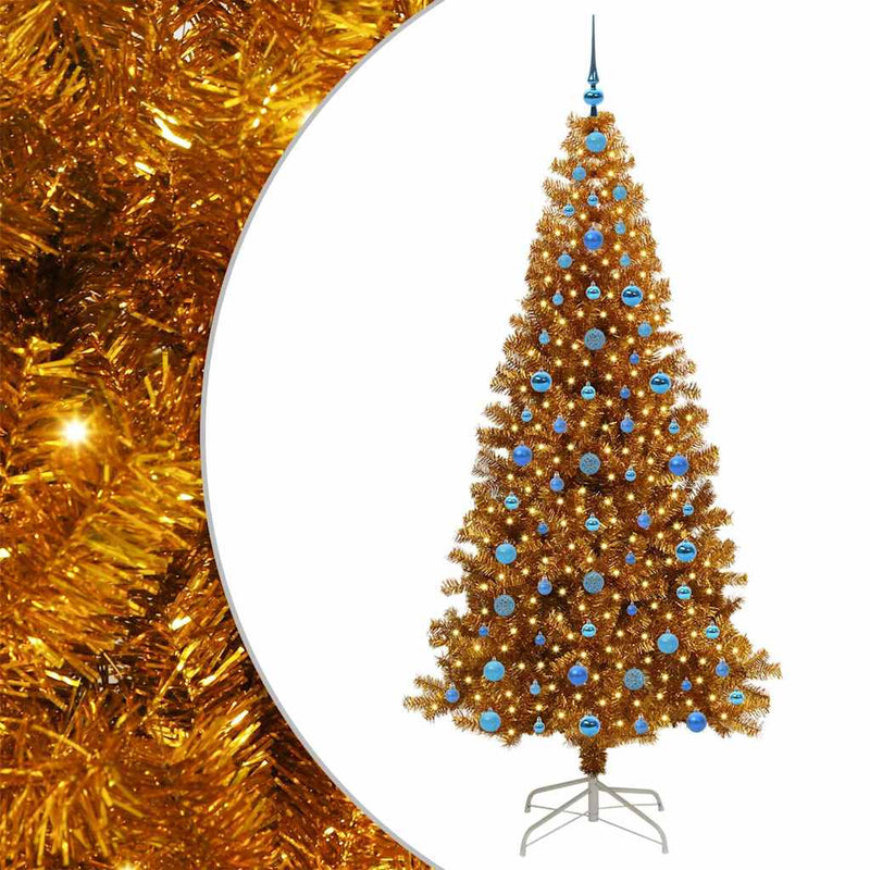 vidaXL Karácsonyfa 300 LED-del állvánnyal Arany 210 cm PET
