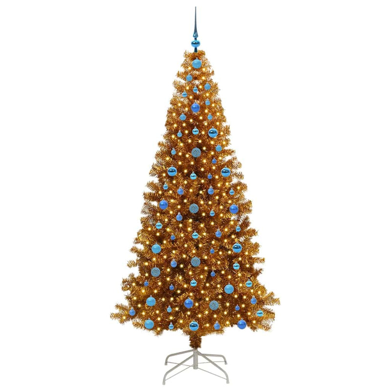 vidaXL Karácsonyfa 300 LED-del állvánnyal Arany 210 cm PET