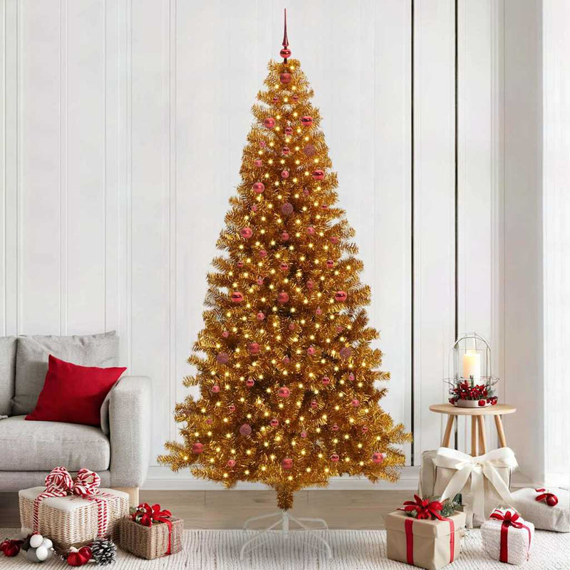 vidaXL Karácsonyfa 300 LED-del állvánnyal Arany 240 cm PET
