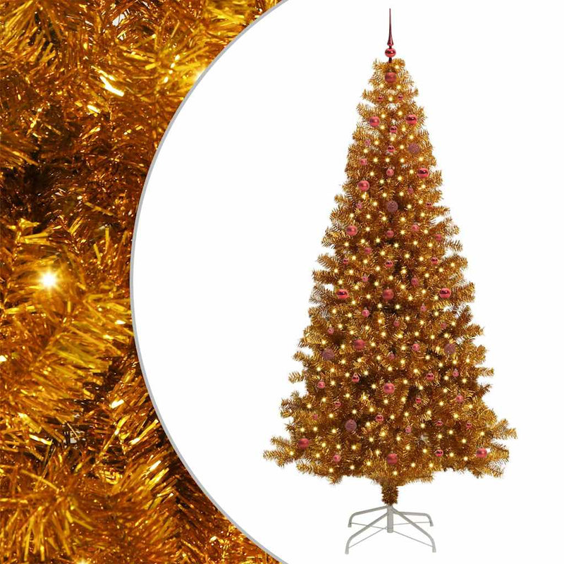 vidaXL Karácsonyfa 300 LED-del állvánnyal Arany 240 cm PET