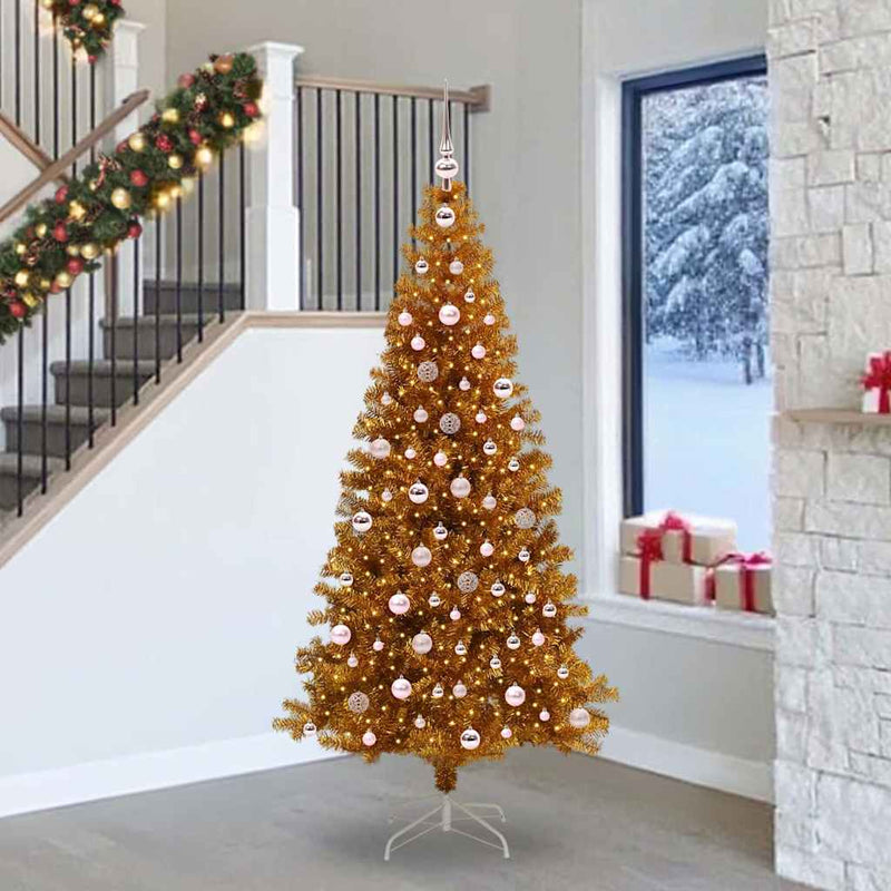 vidaXL Karácsonyfa 300 LED-del állvánnyal Arany 240 cm PET