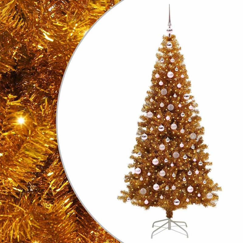 vidaXL Karácsonyfa 300 LED-del állvánnyal Arany 240 cm PET