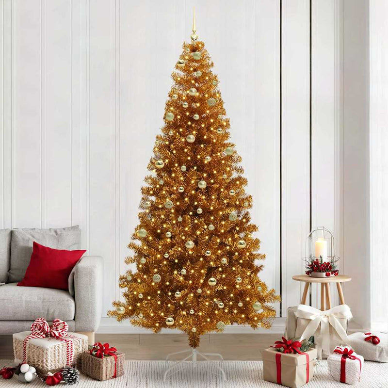 vidaXL Karácsonyfa 300 LED-del állvánnyal Arany 240 cm PET