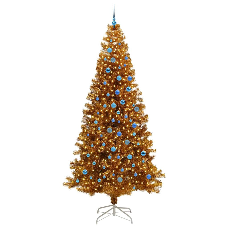 vidaXL Karácsonyfa 300 LED-del állvánnyal Arany 240 cm PET
