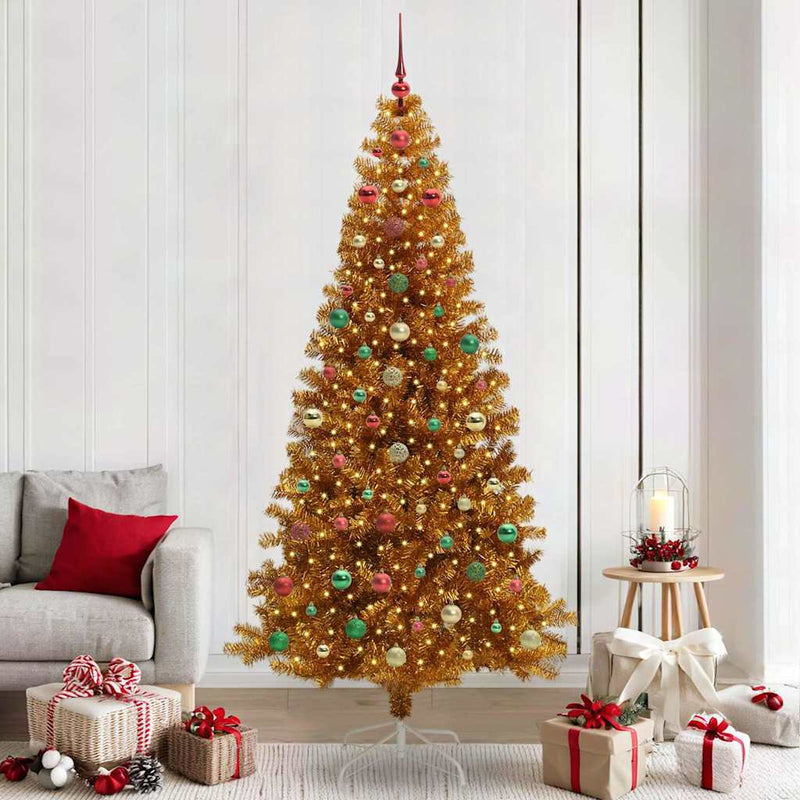 vidaXL Karácsonyfa 300 LED-del állvánnyal Arany 240 cm PET