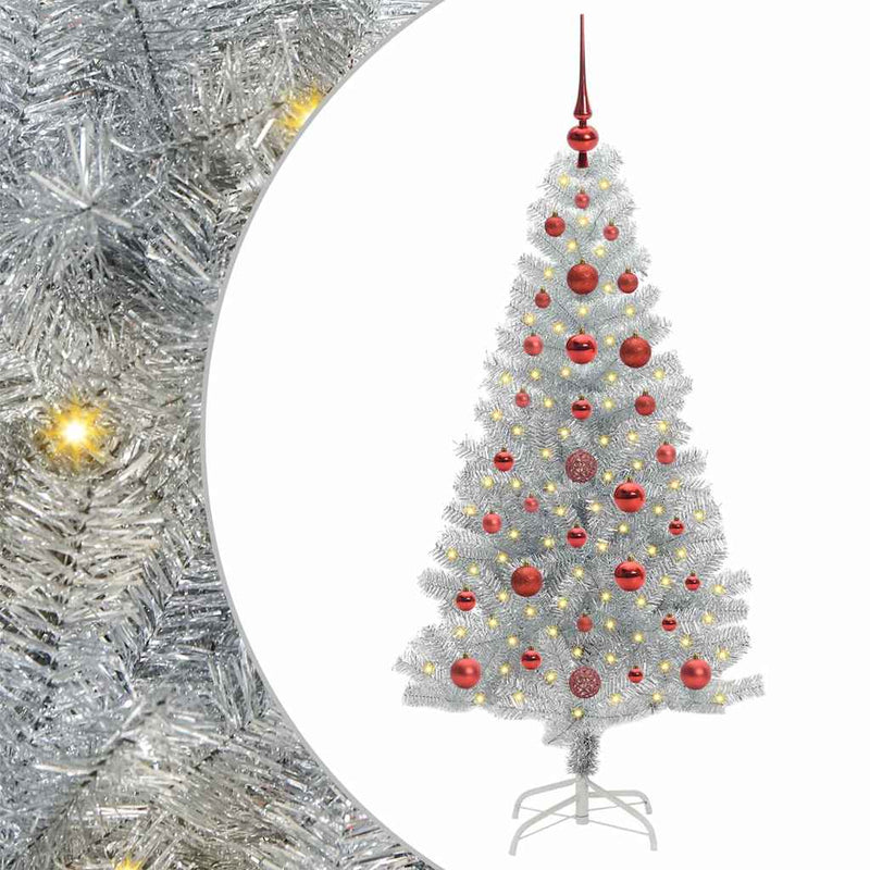 vidaXL Karácsonyfa 150 LED-del állvánnyal Ezüst 120 cm PET