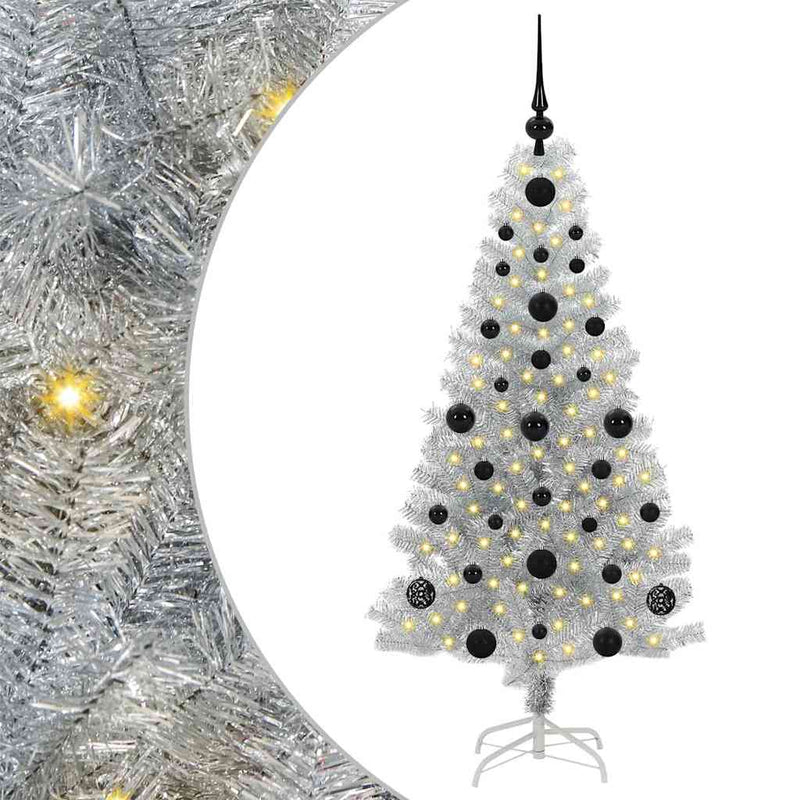 vidaXL Karácsonyfa 150 LED-del állvánnyal Ezüst 120 cm PET