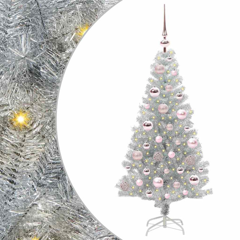 vidaXL Karácsonyfa 150 LED-del állvánnyal Ezüst 120 cm PET