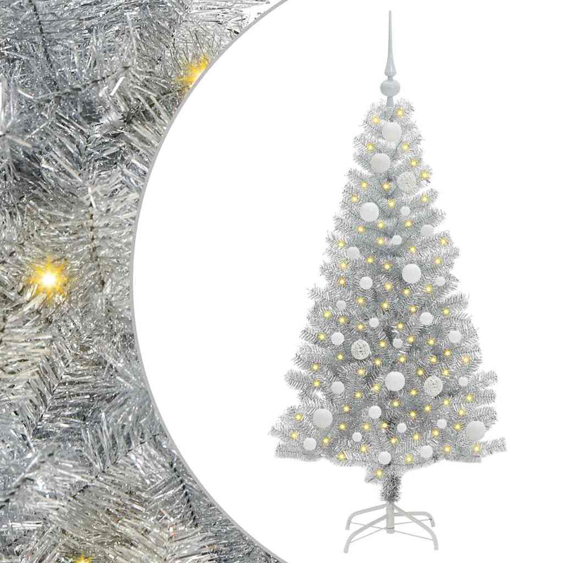 vidaXL Karácsonyfa 150 LED-del állvánnyal Ezüst 120 cm PET