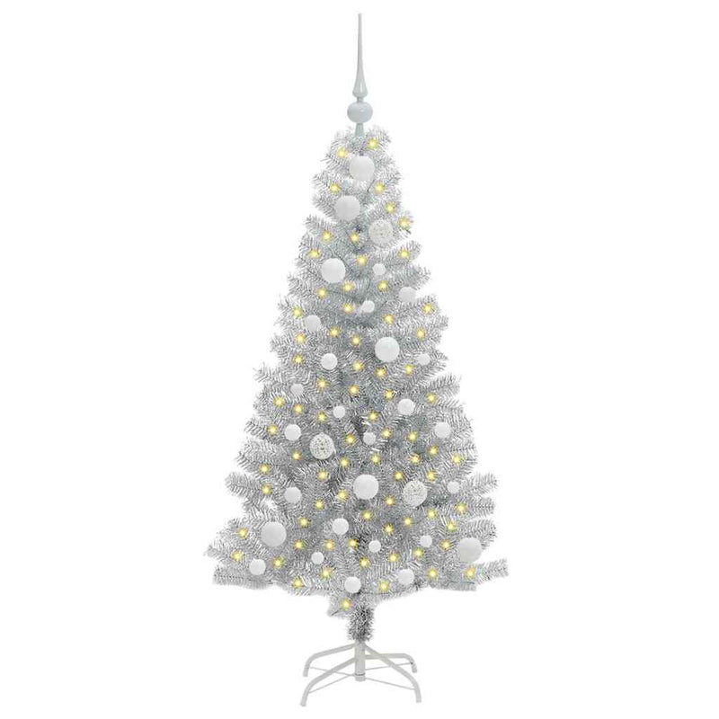 vidaXL Karácsonyfa 150 LED-del állvánnyal Ezüst 120 cm PET
