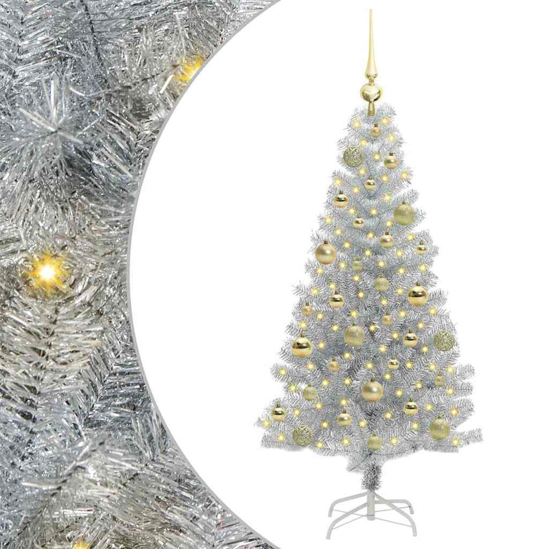 vidaXL Karácsonyfa 150 LED-del állvánnyal Ezüst 120 cm PET
