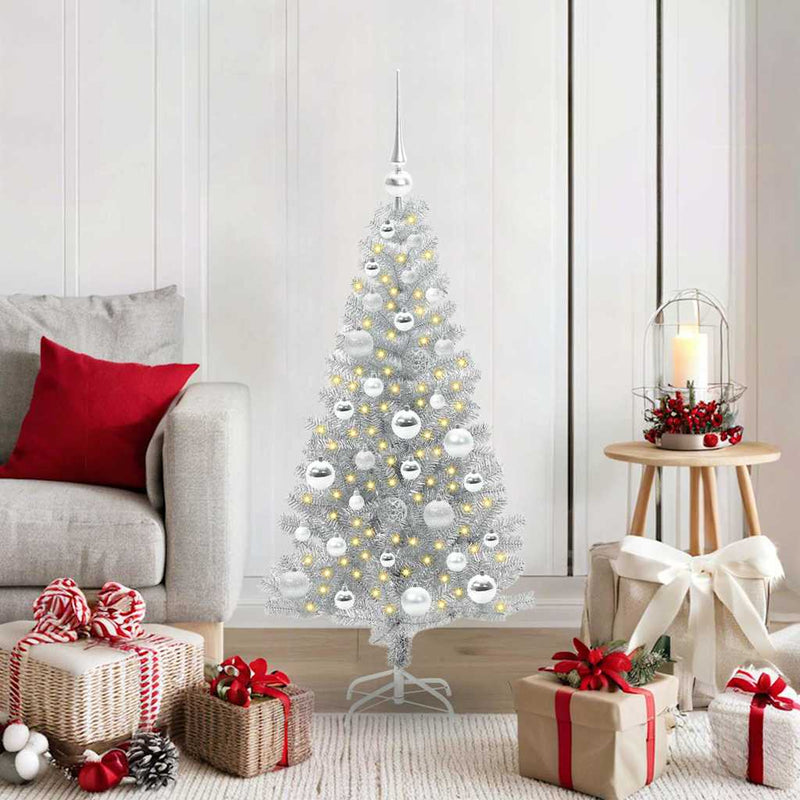 vidaXL Karácsonyfa 150 LED-del állvánnyal Ezüst 120 cm PET