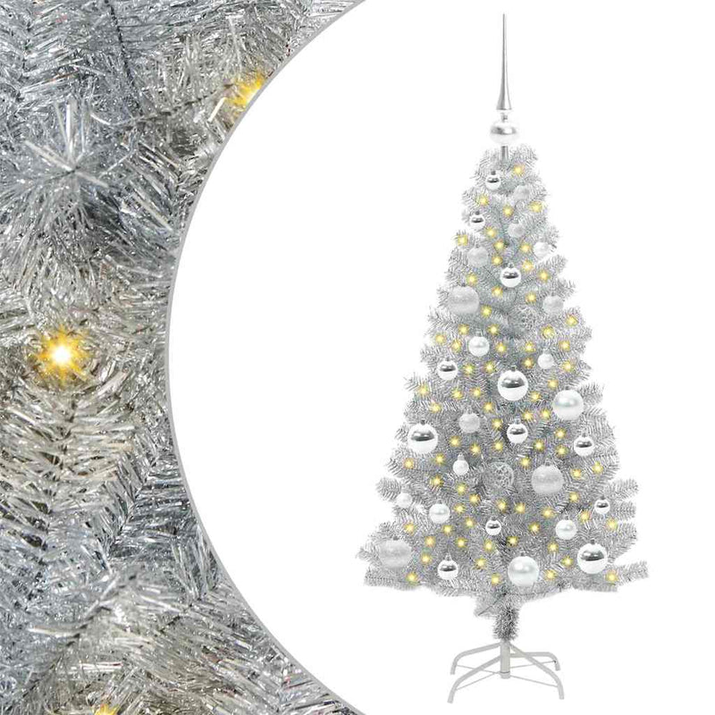 vidaXL Karácsonyfa 150 LED-del állvánnyal Ezüst 120 cm PET