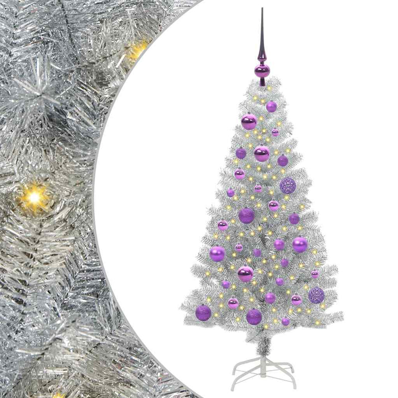 vidaXL Karácsonyfa 150 LED-del állvánnyal Ezüst 120 cm PET