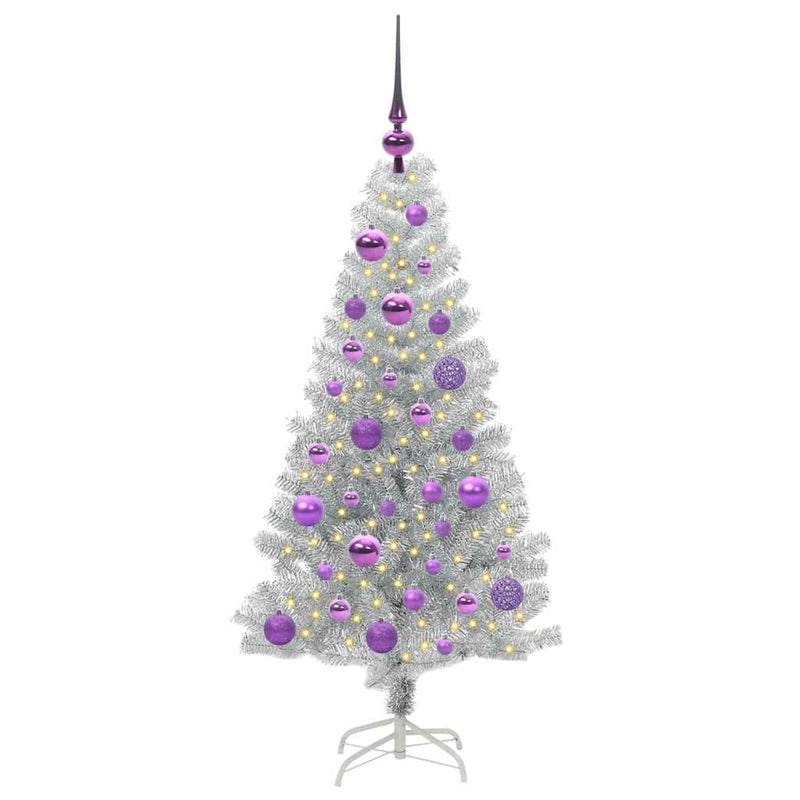 vidaXL Karácsonyfa 150 LED-del állvánnyal Ezüst 120 cm PET