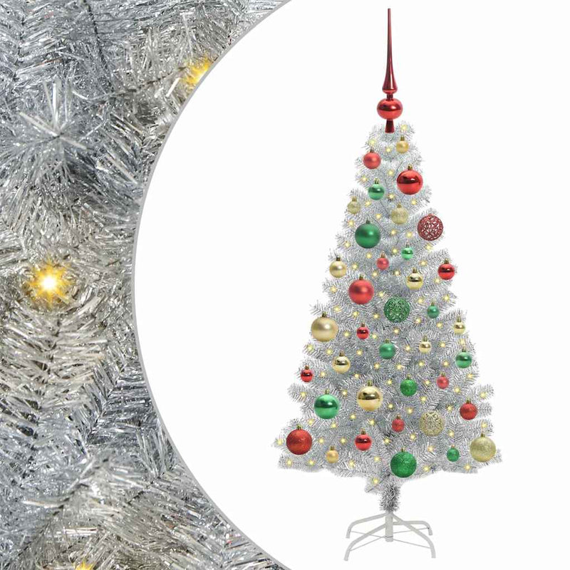 vidaXL Karácsonyfa 150 LED-del állvánnyal Ezüst 120 cm PET