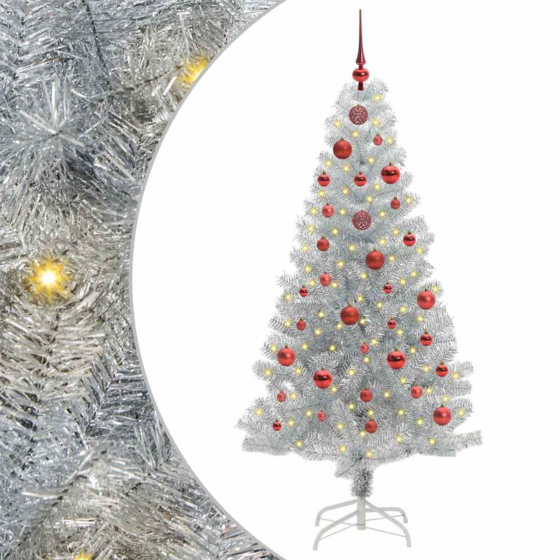 vidaXL Karácsonyfa 150 LED-del állvánnyal Ezüst 150 cm PET