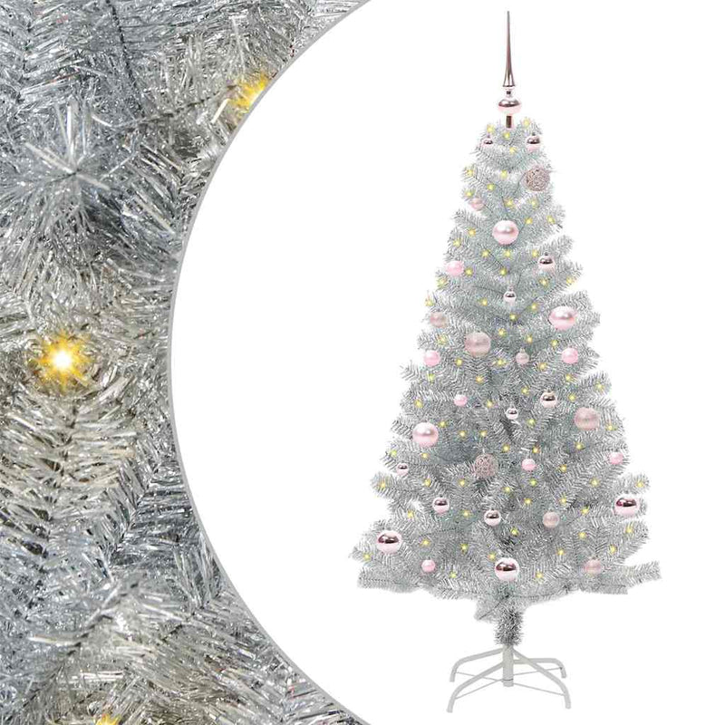 vidaXL Karácsonyfa 150 LED-del állvánnyal Ezüst 150 cm PET