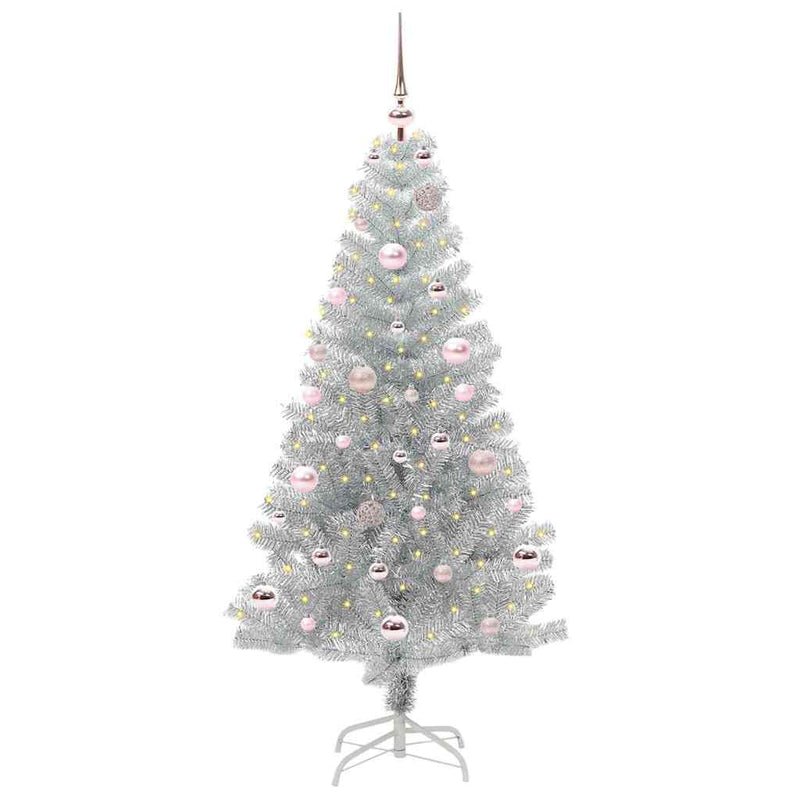 vidaXL Karácsonyfa 150 LED-del állvánnyal Ezüst 150 cm PET