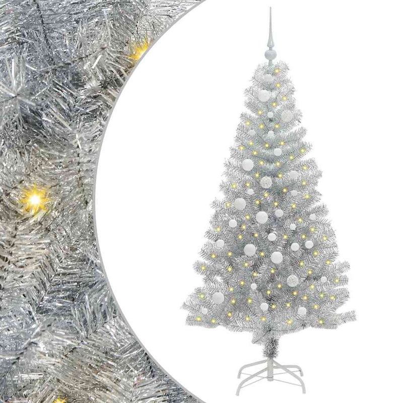 vidaXL Karácsonyfa 150 LED-del állvánnyal Ezüst 150 cm PET