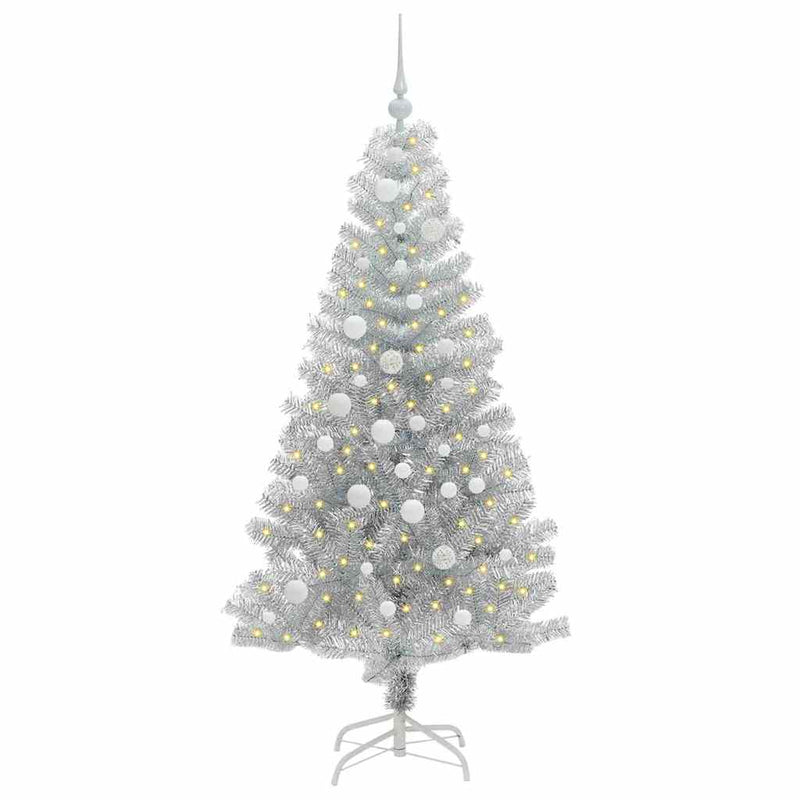 vidaXL Karácsonyfa 150 LED-del állvánnyal Ezüst 150 cm PET