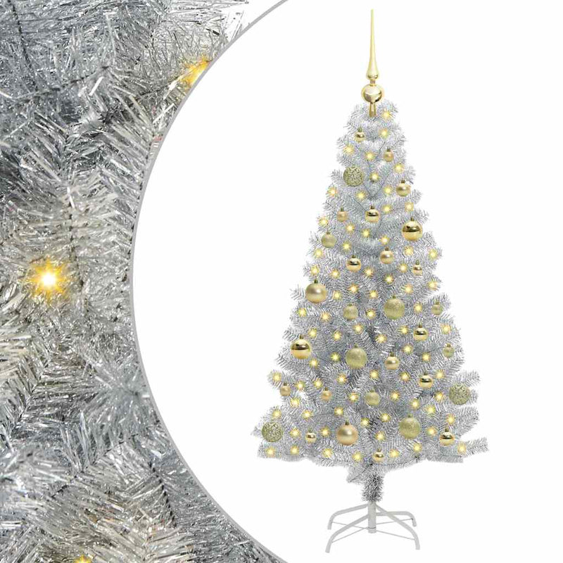 vidaXL Karácsonyfa 150 LED-del állvánnyal Ezüst 150 cm PET