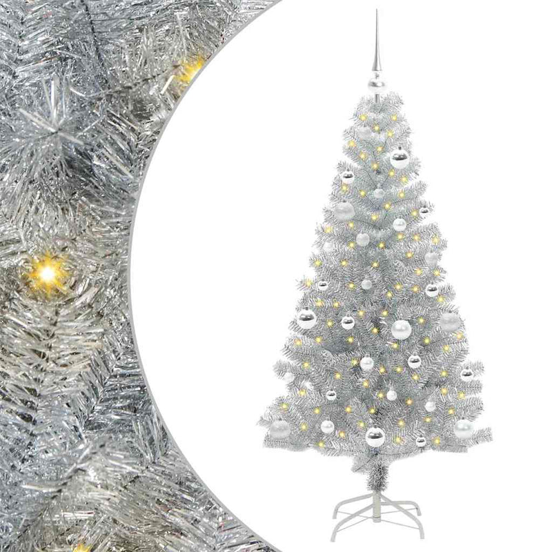 vidaXL Karácsonyfa 150 LED-del állvánnyal Ezüst 150 cm PET