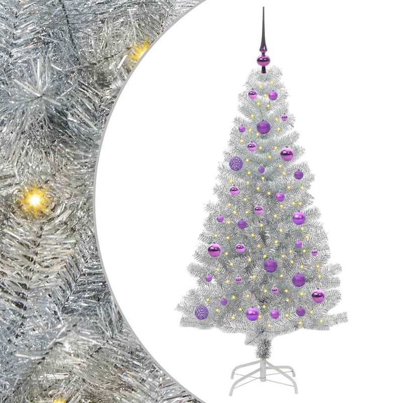 vidaXL Karácsonyfa 150 LED-del állvánnyal Ezüst 150 cm PET