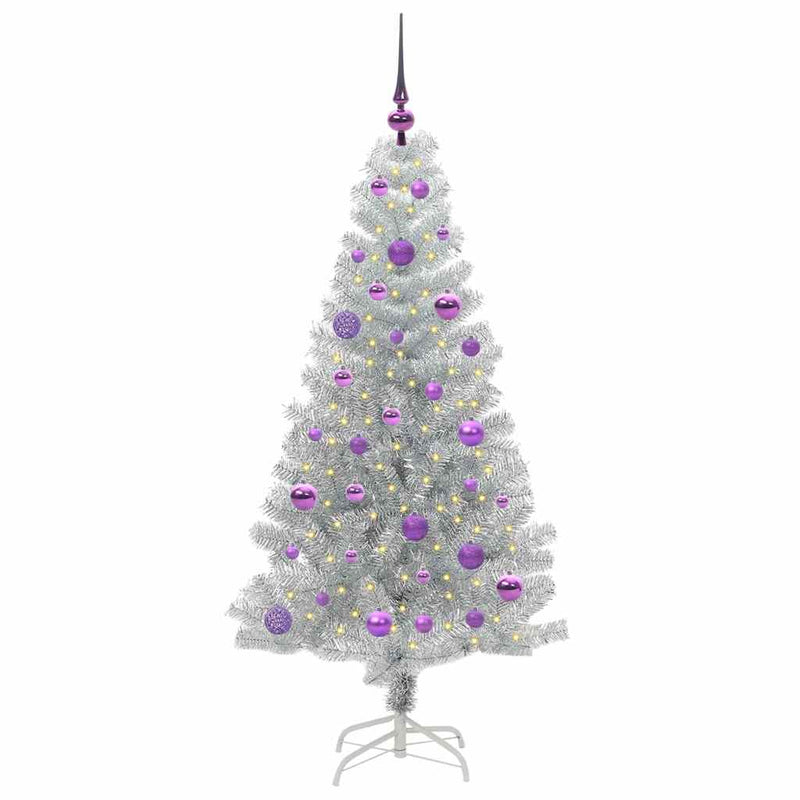 vidaXL Karácsonyfa 150 LED-del állvánnyal Ezüst 150 cm PET
