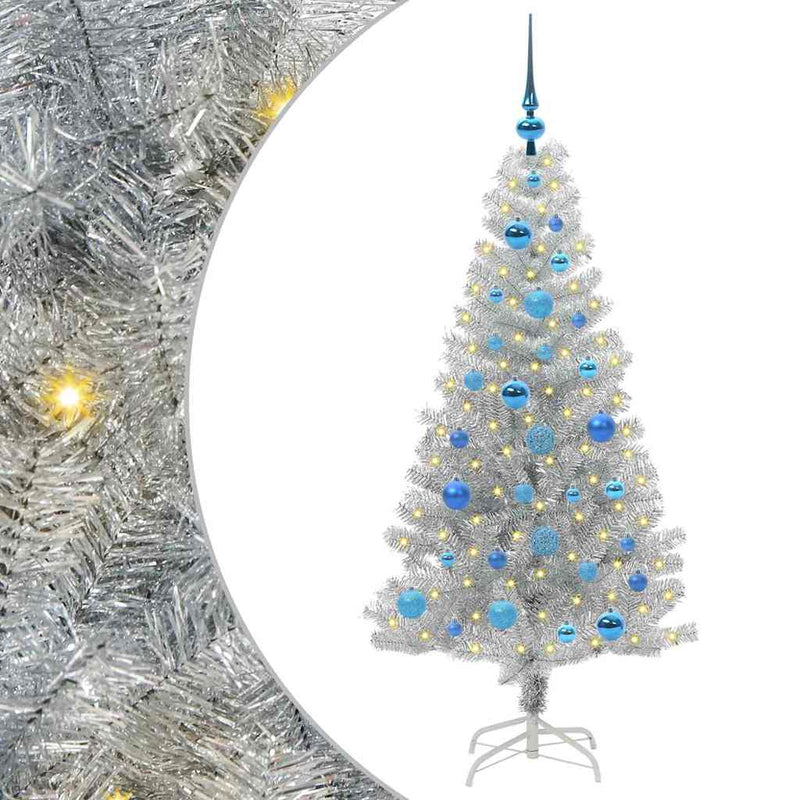 vidaXL Karácsonyfa 150 LED-del állvánnyal Ezüst 150 cm PET