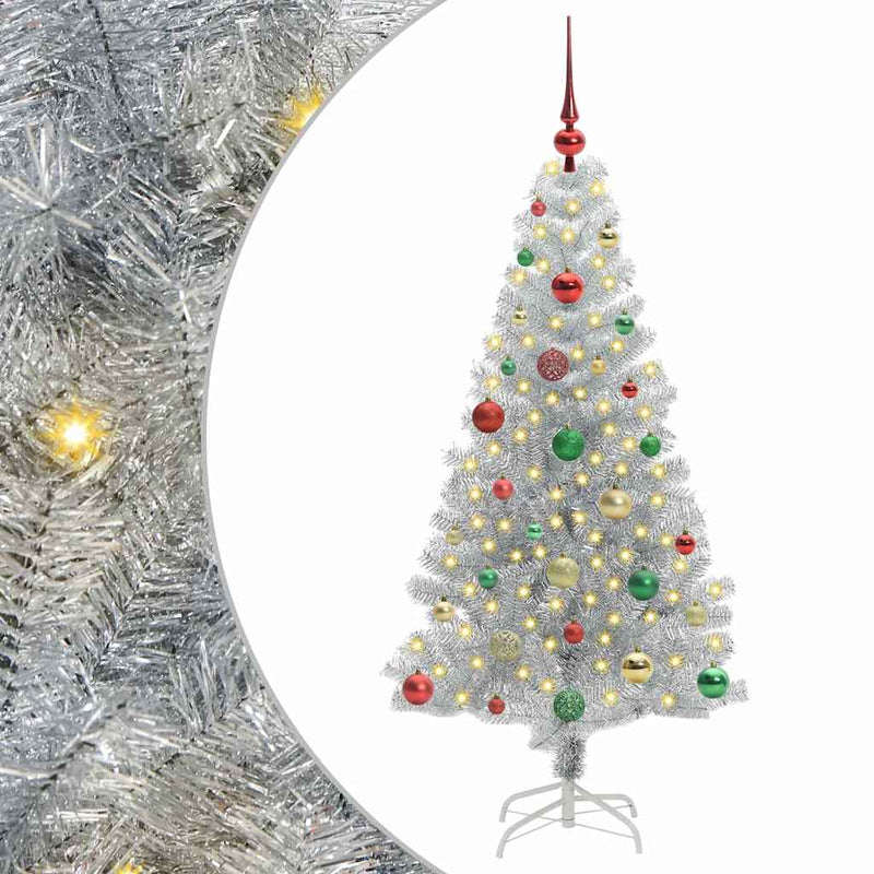 vidaXL Karácsonyfa 150 LED-del állvánnyal Ezüst 150 cm PET