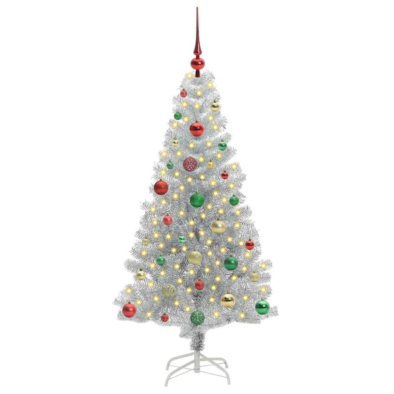vidaXL Karácsonyfa 150 LED-del állvánnyal Ezüst 150 cm PET