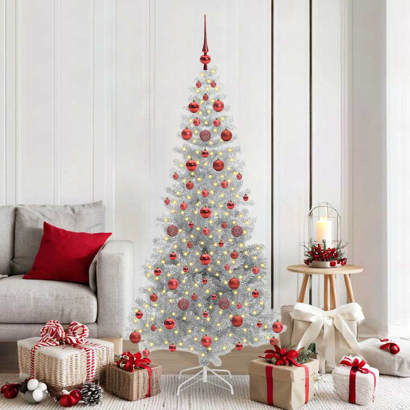 vidaXL Karácsonyfa 300 LED-del állvánnyal Ezüst 180 cm PET