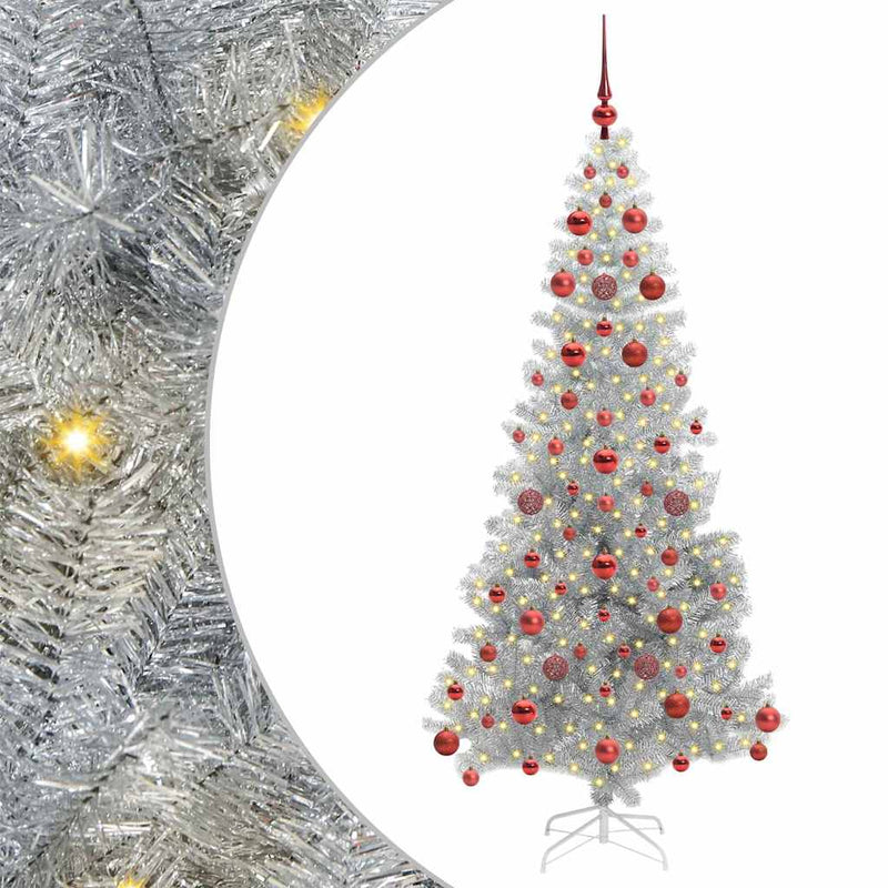 vidaXL Karácsonyfa 300 LED-del állvánnyal Ezüst 180 cm PET
