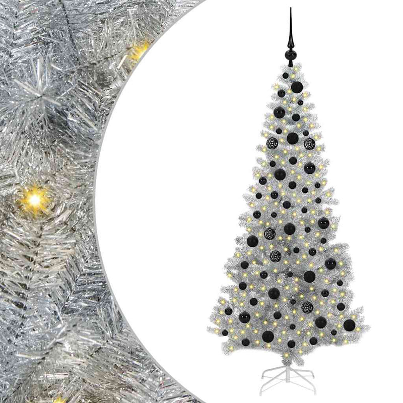 vidaXL Karácsonyfa 300 LED-del állvánnyal Ezüst 180 cm PET