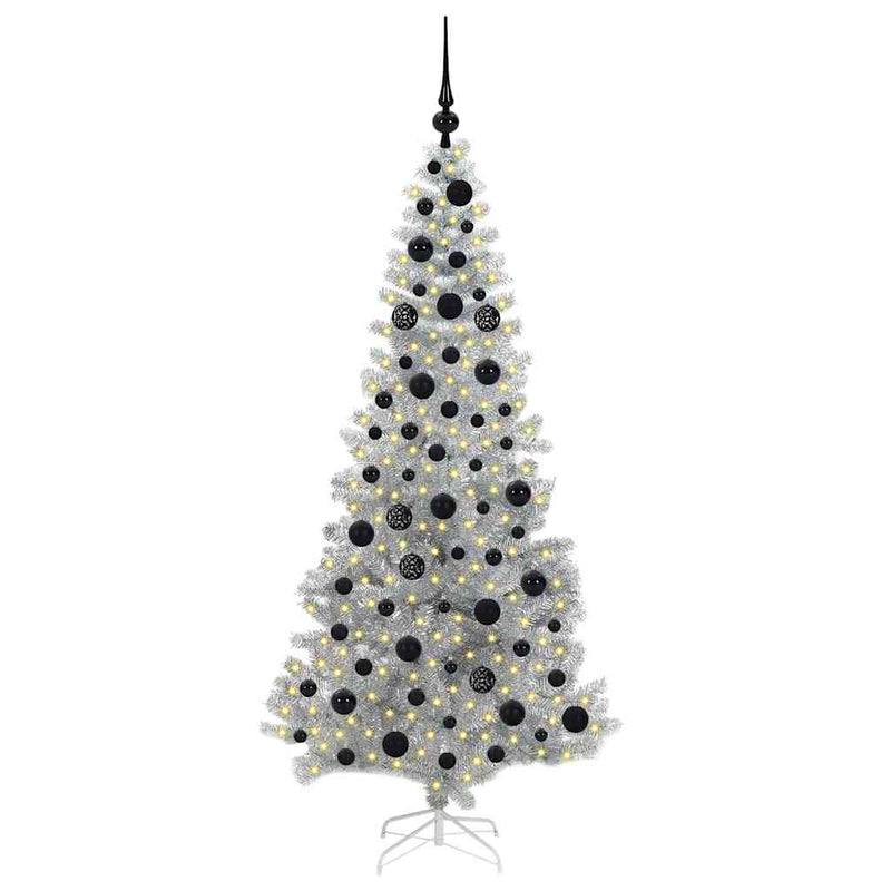 vidaXL Karácsonyfa 300 LED-del állvánnyal Ezüst 180 cm PET