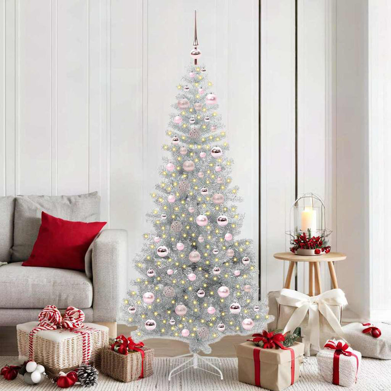 vidaXL Karácsonyfa 300 LED-del állvánnyal Ezüst 180 cm PET