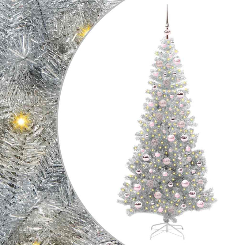 vidaXL Karácsonyfa 300 LED-del állvánnyal Ezüst 180 cm PET