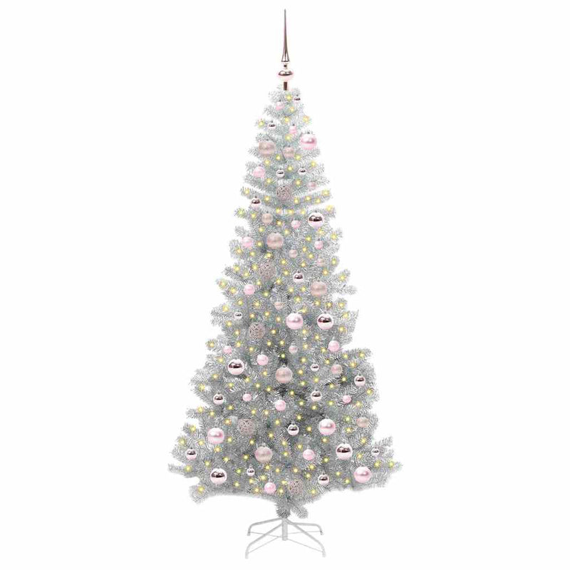 vidaXL Karácsonyfa 300 LED-del állvánnyal Ezüst 180 cm PET