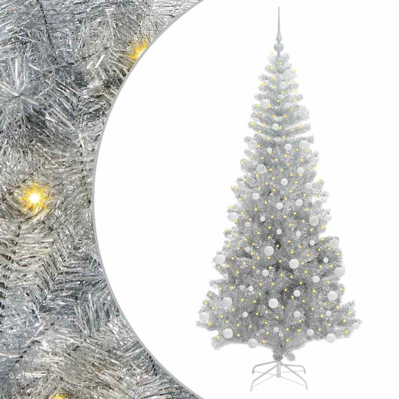 vidaXL Karácsonyfa 300 LED-del állvánnyal Ezüst 180 cm PET