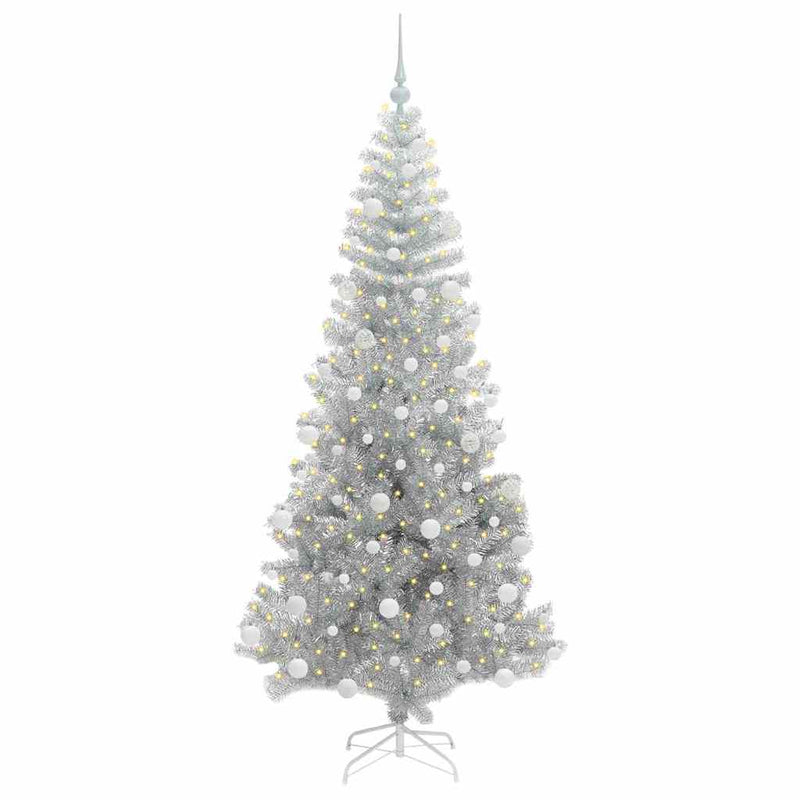 vidaXL Karácsonyfa 300 LED-del állvánnyal Ezüst 180 cm PET
