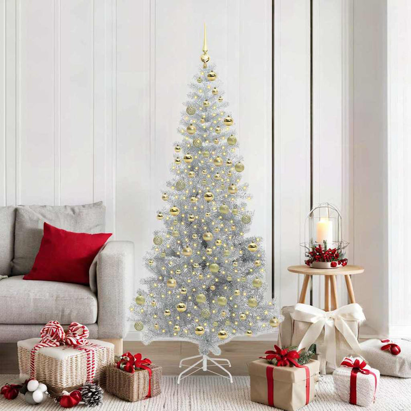 vidaXL Karácsonyfa 300 LED-del állvánnyal Ezüst 180 cm PET