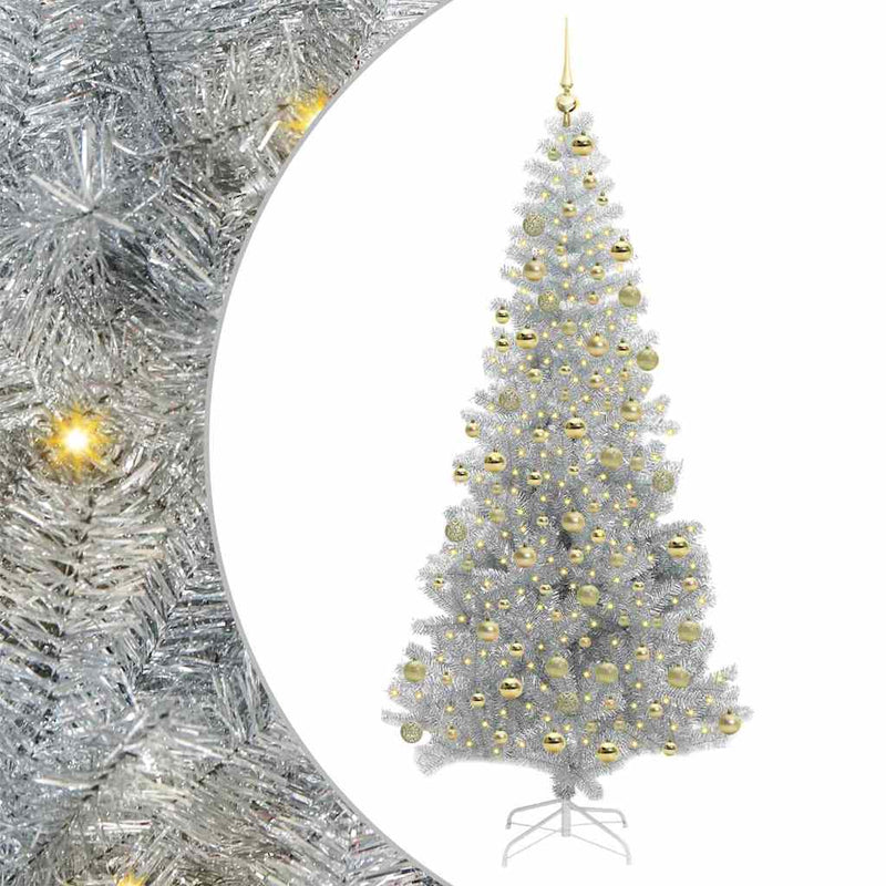 vidaXL Karácsonyfa 300 LED-del állvánnyal Ezüst 180 cm PET