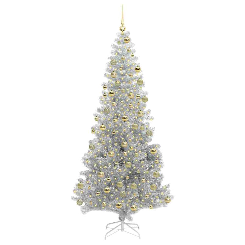 vidaXL Karácsonyfa 300 LED-del állvánnyal Ezüst 180 cm PET