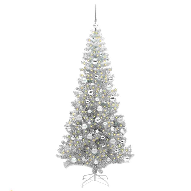 vidaXL Karácsonyfa 300 LED-del állvánnyal Ezüst 180 cm PET