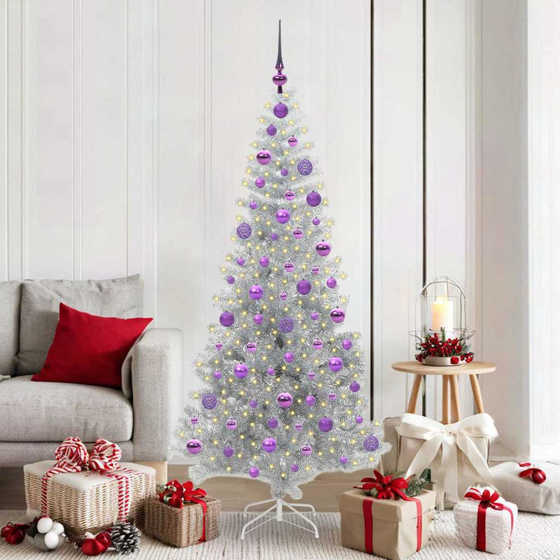 vidaXL Karácsonyfa 300 LED-del állvánnyal Ezüst 180 cm PET
