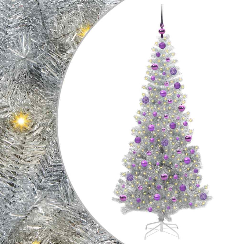 vidaXL Karácsonyfa 300 LED-del állvánnyal Ezüst 180 cm PET