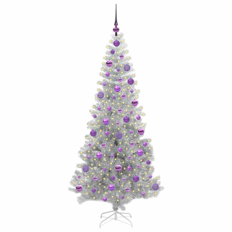 vidaXL Karácsonyfa 300 LED-del állvánnyal Ezüst 180 cm PET